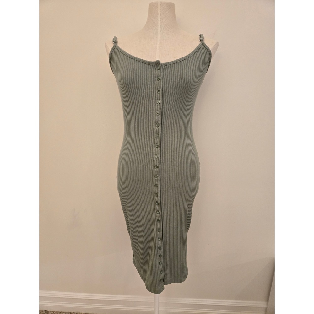 Guess Womens Sage Green Ribbed Button Down Bodycon Midi Dress W0YK98R9UO0 Size M